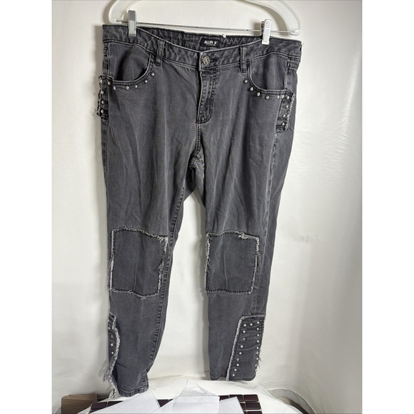 Allen B by Allen Schwartz Denim - Allen B. Women Y2K Jeans Mid Rise With Fringes Embellished Starburst Snaps Sz16